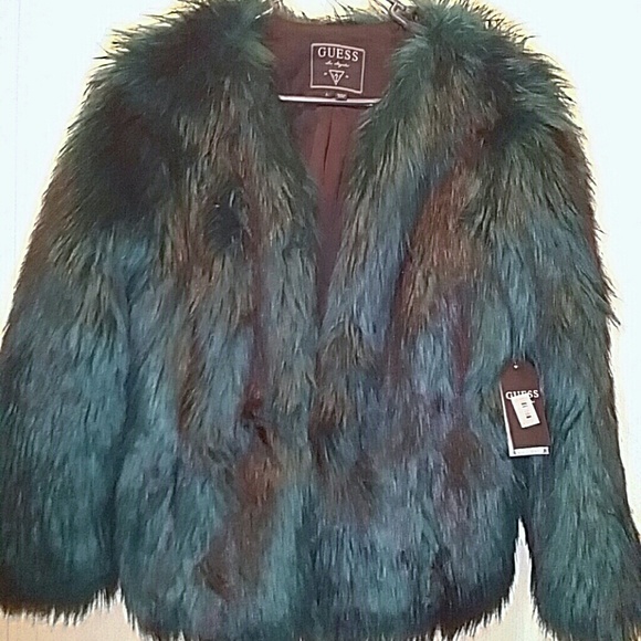 Guess Jackets & Blazers - Guess Faux Fur Jacket in Teal and Brown